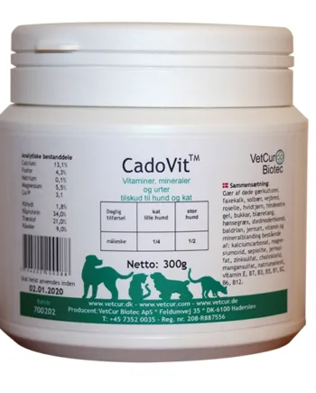 CadoVit, vitaminer, mineraler og urter til hund og kat, 300g