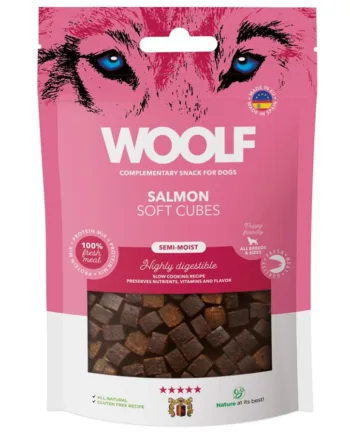 Woolf Bløde Laks Terninger 100g – Sund Hundegodbid!
