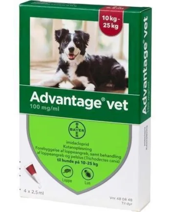 Advantage Vet loppemiddel til hunde 10-25 kg, 4 x 2.5 ml