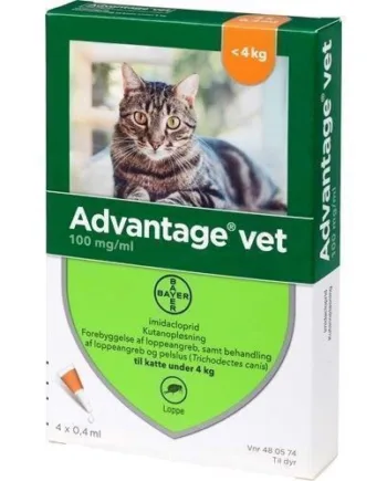 Advantage loppemiddel til katte under 4 kg, 4 x 0.4 ml