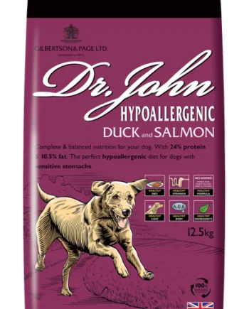 12,5 kg Dr. John Hypoallergenic Duck and Salmon - med and og laks