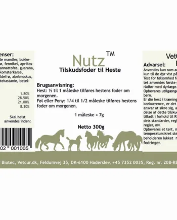 Vetcur Nutz pulver til heste - 300g kvalitetstilskud